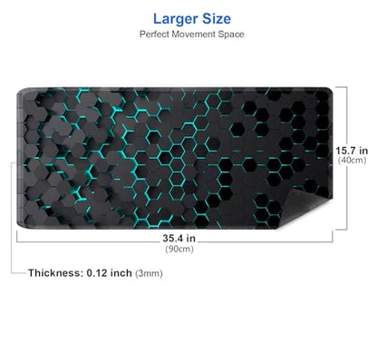 IMAYONDIA Black Blue Honeycomb Modern Gaming Large Mouse Pad XL(35.4x15.7 in), Geometric Shapes Cool Extra Large Mousepad, Computer Pad, Non Slip Rubber Desk Pad Mat - color: Black Honeycomb