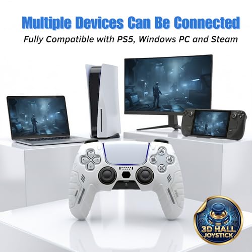 NexoGame Wireless Controller for PS5 with 3D Hall Effect Joysticks, Bluetooth 5.0 Gamepad with Motion Control, Dual Vibration, USB C Rechargeable Design, Compatible with PS5 Console and Windows PC Gaming - color: White