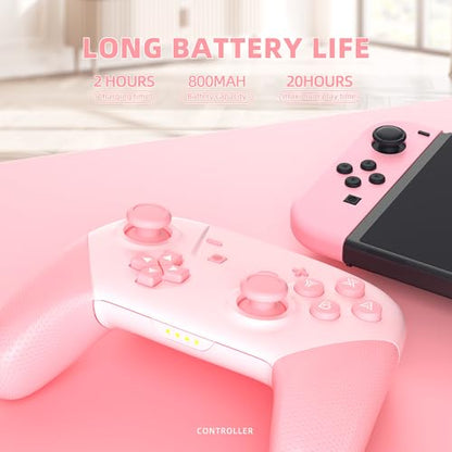 Switch Pro Controller, Wireless Switch Controllers with Carrying Storage Case, Upgraded Gamepad Switch Remote Replacement for Switch Controller Support NFC/Dual Vibration/Screenshot/Wake-up Function - color: Pink