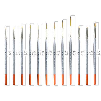 XDT#820 Detail Paint Brush 12 Piece Set for Acrylic Painting, Miniature Paint Brushes for Model Craft and Body Painting, Acrylic Oil Watercolor - color: Grey 12pc