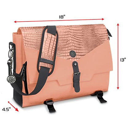 ENHANCE Collector's Edition RPG Player's Essentials DND Bag - Dragon Hide Exterior Messenger Bag Fits 2-4 Books, Binders, Dice & Accessories, with 17 inch Laptop Slot, Battlemap Straps (Dragon Pink) - color: Dragon Pink