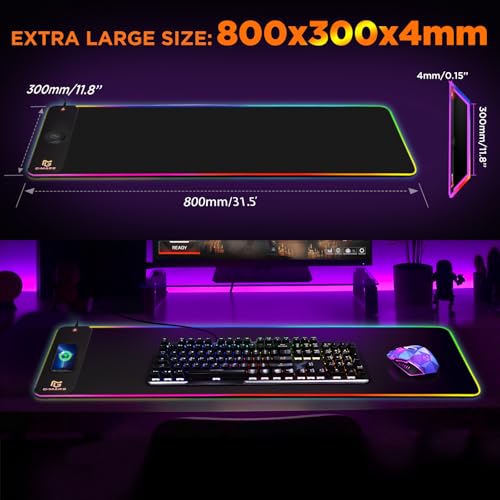 Gimars RGB Gaming Mouse Pad,15W Wireless Charging Mousepad with 10 Light Modes, Large Mousepad with Premium Smooth Surface, Non-Slip Mouse Mat for Gaming, Desk, PC,Office, 31.5x11.8x0.16inch - color: Black-RGB+Wireles Charging