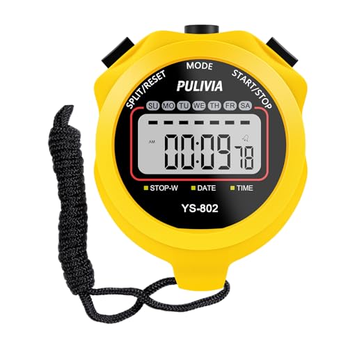Stopwatch Timer, Digital Stop-Watch for Sports, Yellow | Multi-function Stopwatch with Single Split/Lap Timing, Button Beep Alarm Clock, Ideal for Coaches Kids PE-teacher - color: Yellow