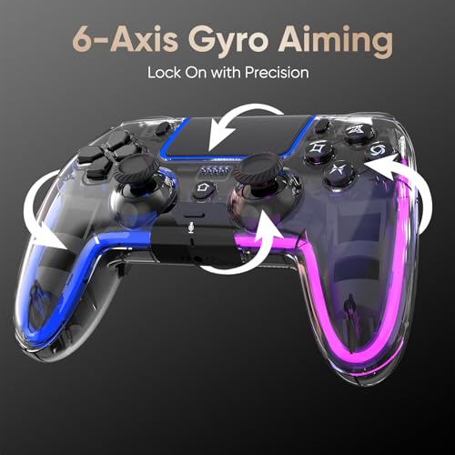 BETMI Wireless Controller for PS5, Pro/Slim/MAC/Steam Deck/PC, Hall Effect Joysticks,Dual Vibration, Marco/Turbo, 3.5mm Audio Jack, 6-Axis Gyro, Mute, Bluetooth LED Gamepad with Speaker(9 Colors Single & Dual-Color LED, L Blue R Pink, Transparent) - color