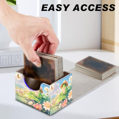 Magnetic Closure TCG Deck Box Portable Card Holder Trading Card Deck Box | PU Leather Collectible Card Case Game Trading Card Deck Box Storage Scratch Resistant Lining, Cute Green Frog Daisy Flower - color: Cute Green Frog Daisy Flower