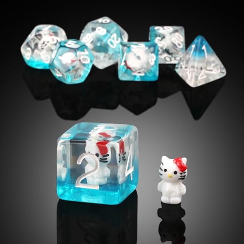 Kitty Dungeons and Dragons Dice,DNDND 7PCS D&D Dice Set with Velvet Bag for DND Role Playing Games and Tabletop Games（Kitty - color: Kitty