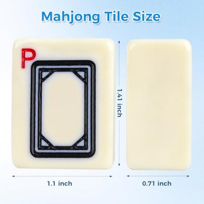 Mahjong Tile Set, 146pcs Professional Chinese Mahjong Set with Instruction Manual, Premium Mah Jongg Sets with Storage Box, 1.4" Mah Jong Tiles Easy to Grab, Game for Gathering, Party, Camping - color: Ivory