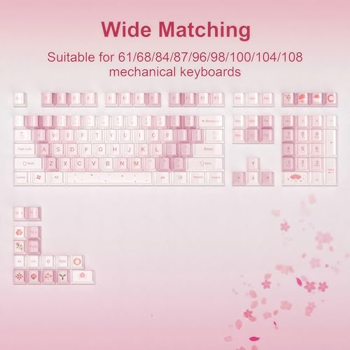 dagaladoo PBT keycaps Set, Cherry Profile Keyboard Keycaps Cute | Glossy Cherry Blossom key caps,Custom keycaps for 60% 65% 75% 100% Cherry-MX switch Mechanical Keyboard(Pink,134-keys) - color: Glossy Pink