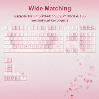 dagaladoo PBT keycaps Set, Cherry Profile Keyboard Keycaps Cute | Glossy Cherry Blossom key caps,Custom keycaps for 60% 65% 75% 100% Cherry-MX switch Mechanical Keyboard(Pink,134-keys) - color: Glossy Pink