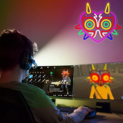 Majora's Mask Neon Sign, Zelda Gaming Neon Sign for Game Room Decor, Zelda Mask for Boys Room Decor & Gaming Wall Deocr, USB Powered Gamer Gifts for Boys, Teens and Zelda Fans - style: Mask Neon Sign