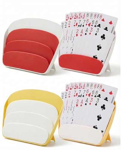 4 Pcs Card Holders for Playing Cards, 3 Layers Design Card Game Holder with Foldable Stand for Adults