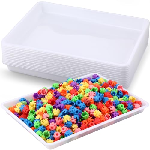 Maitys 15 Pack Plastic Art Trays 12 x 16 Inch Activity Crafts Trays Sensory Tray DIY Projects, Painting, Beads, Jewelry Office Home Organizer Arts and Crafts Supplies(White) - color: White