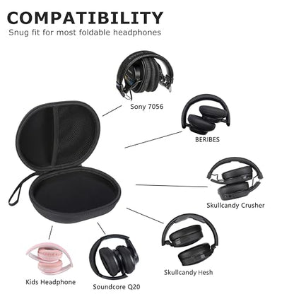 Ginsco Hard Shell Headphone Case Compatible with Skullcandy/Soundcore/Beats/Sony MDR7506/BERIBES/KVIDIO/TOZO Foldable Wireless/Wired Over-Ear Headphones, Travel Carrying Headset Case (Black)