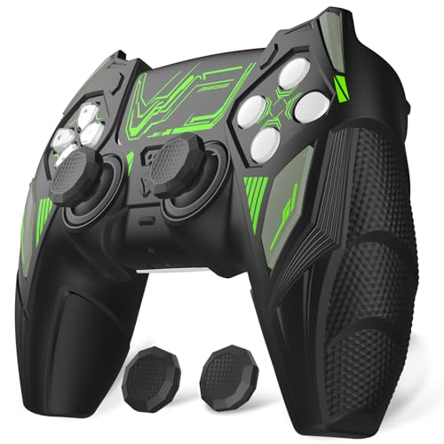 PlayVital Silicone Skin Set for PS5 Controller - Mecha Rhino Design, Anti-Slip Grip Cover Protector Compatible with Charging Dock, with Thumb Grips & Touchpad Sticker - Black & Green - color: Black & Green