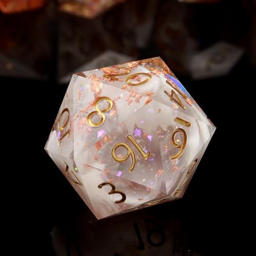 Haxtec Sharp Edge Dice Set Resin DND Dice Set Glitter Clear Polyhedral D&D Dice Compatible with Dungeons and Dragons Star Dust - color: Rosegold White