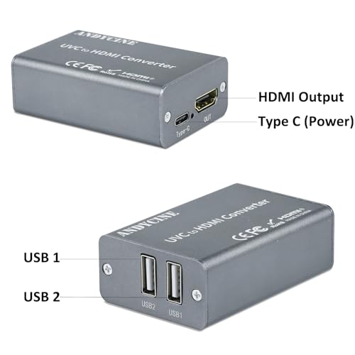 ANDYCINE UVC2H UVC to HDMI Converter/Adapter with Power Delivery, Compatible with DJI Osmo Action 4/5 & Pocket 3,Pocekt 4, Insta360, USB to HDMI, for Live Streaming, Webcam to TV/Monitor/Capture Card