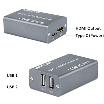 ANDYCINE UVC2H UVC to HDMI Converter/Adapter with Power Delivery, Compatible with DJI Osmo Action 4/5 & Pocket 3,Pocekt 4, Insta360, USB to HDMI, for Live Streaming, Webcam to TV/Monitor/Capture Card