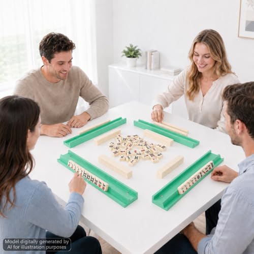 5Pcs Mahjong Racks with Pushers Wooden American Mahjong Tile Pushers and Racks Set with Mah Jong Rack Drawstring Bag Mah jong Accessories for Players Gifts Home Game Night Party Supplies (Light Green) - color: Light Green