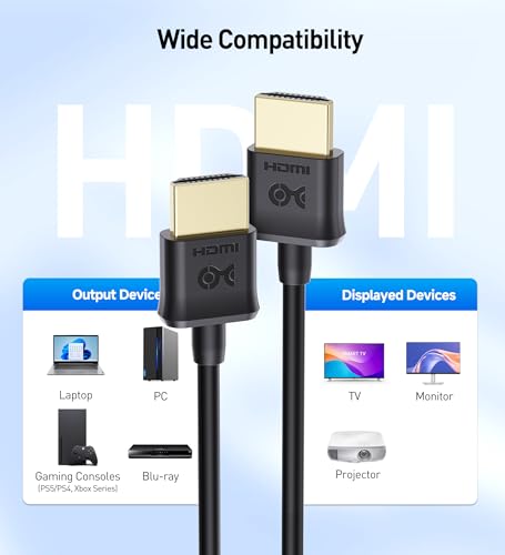Cable Matters 2-Pack 4K Ultra Thin HDMI Cable, 10ft | 4K@60Hz, Ultra Slim HDMI Cable, 4K Rated, Ethernet, HDR, Compatible with PS5, Xbox Series X/S, PC, Apple TV - size: 10 Feet