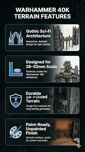 Gothic Sector Terrain Set: 28mm Scale Buildings & Scatter Terrain for 2000-Point Competitive 40k Games (Gothic Sky Bridge) - style: Gothic Sky Bridge