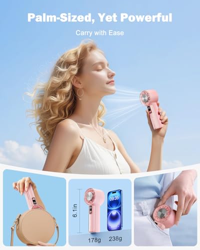 AMACOOL Handheld Fan with Ice Cooler, Mothers Day Gifts for Mom Her Women Girl, Mini Portable Cooling Fan, Small Yet Powerful, Personal Hand Fans for Travel Essentials Beach Makeup Must Have - color: Pink, style: With Ice Cooler