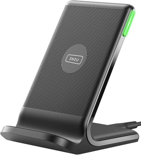 INIU Wireless Charger, 15W Fast Wireless Charging Station with Sleep-Friendly Adaptive Light Compatible with iPhone 17 16 15 14 13 12 Pro Max Samsung Galaxy S25 S24 S23 Note 20 Google etc - color: Black