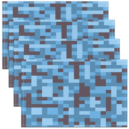 Pixel Grid Miners Kids Placemats Set of 4,Reversible Gamepad Video Games Table Place Mats,Army Camo Geometric Kitchen Decor,Black Light Blue Placemat Kitchen Table Decoration 12"x18" - color: Black Light Blue