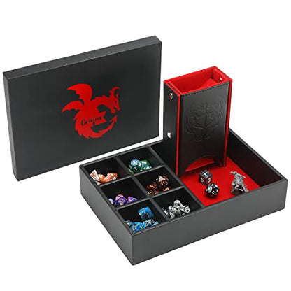Grajar DND Dice Tray and Tower: Portable Dice Storage with Lid for Dungeons and Dragons, D&D, RPG, MTG & Table Games (Red) - color: Red