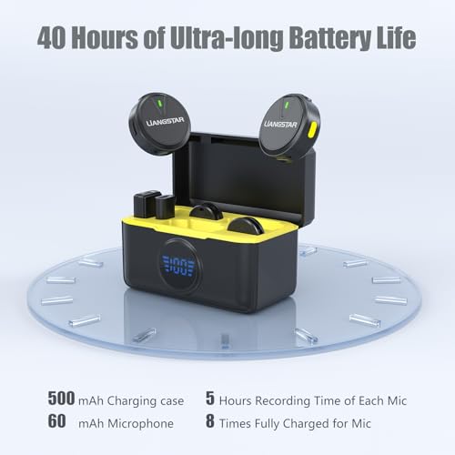 Wireless Lavalier Microphone for iPhone/Android, Mini Microphone with Charging Case Noise Canceling, 40H Battery Life, Lapel Mic with Mute Button for Video Recording, Interview, Vlog, TikTok