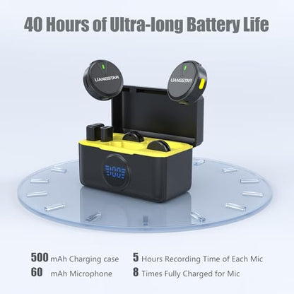 Wireless Lavalier Microphone for iPhone/Android, Mini Microphone with Charging Case Noise Canceling, 40H Battery Life, Lapel Mic with Mute Button for Video Recording, Interview, Vlog, TikTok