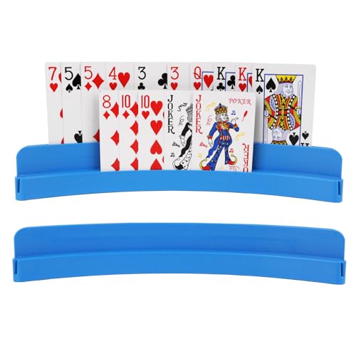 ZUFECY 2-Pack Blue ABS Card Holders, Anti-Slip Bottom for Playing Cards, Poker Game Nights, Family Game Nights, Ideal for Kids and Adults with Arthritis