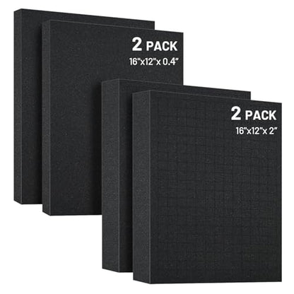 Dual-Thickness Case Foam Insert Kit 4PCS (2PCS 16x12x2" + 2PCS 16x12x0.4") - Pick and Pluck Protective Layer for Tool Drawers, Game Cases & Collectible Organizers - size: 4Pcs (2Pcs 16x12x2 In + 2Pcs 16x12x0.4 In)