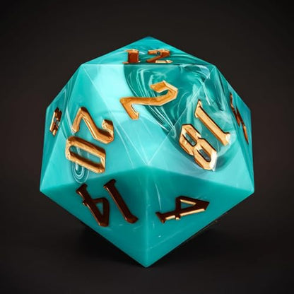 D20 Single Dice 55mm, 20 Sided DND Dice, Giant D20 D&D Polyhedral Die Large Die for RPG, Table Games (Green with White/Gold Number) - color: Green With White/Yellow Number