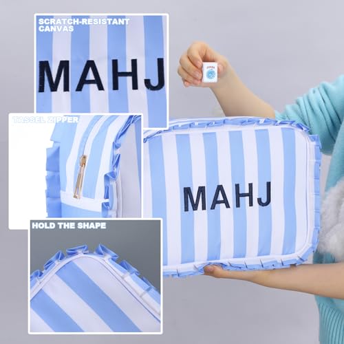 Sanwuta 1 Pcs Mahjong Tile Bag with Zipper,Blue,Ruffles | Embroidered Mahjong Case for 166 American Mahjong Tiles (1.2") Portable Bags for Board Game Party Gathering Travel - color: Blue, style: Ruffles