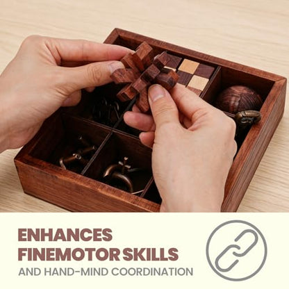 9 Pcs Brain Teaser Puzzles for Adults Teens - Brain Teaser Puzzles with Wooden Box 3D Puzzle Game Toys for Adults Teens - Unlock Interlocking Puzzle Adults Teens IQ Education Smart Toys - color: Style E