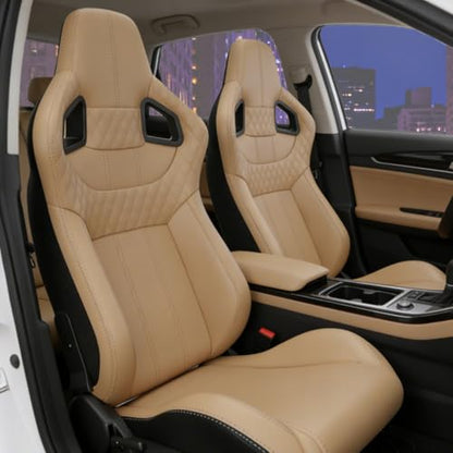 2 Pcs Adjustable Universal Racing Seats with Double Sliders, Reclinable Bucket Seats, 1 Pair of Sport Seats for Vehicles (Beige-B) - color: Beige-B