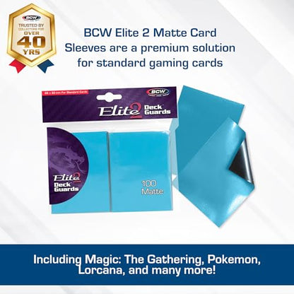 BCW Elite2 Matte Card Sleeves – Azure | Anti-Glare Front | Textured Back | Fits Standard 2.5" x 3.5" Cards - 100 Pack - color: Azure