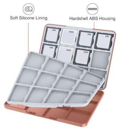 HEIYING 3DS Card Case with 24 Precise Slots for DS 2DS 3DS Game Card | Portable Game Card Case, Hard ABS Shell with Soft Silicone Lining, Precise Card Slots,Magnetic Closure for Easy Access - color: Brown