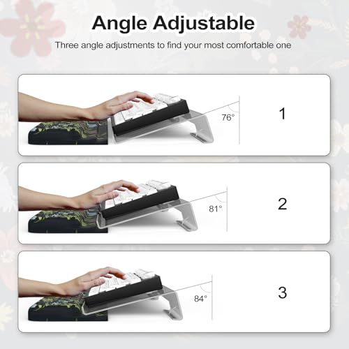 Keyboard Wrist Pad with Non Slip PU Base, 3-Level Height Adjustment Keyboard Stand, Comfy Ergonomic Wrist Rest for Office Home Woman (Grass/Black) - color: Black