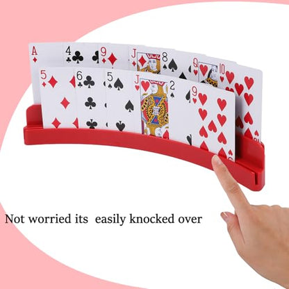 2 Packs of Double-Layer Card Holders，Playing Card Holder for Kids Adults Hands Free Card Holder for Family Card Game Nights Poker Parties - color: Red(2pack)