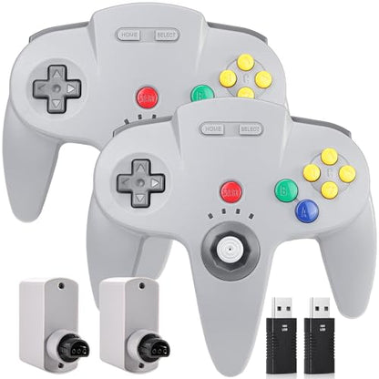 2 Pack Wireless N64 Controller Made for Switch 1 & 2, N64 Console, Gray | (Built-in Vibration) (Rechargeable) (3D Analog Stick), 2.4 GHz USB & N64 Receiver Made for Switch Online, Windows PC, macOS - color: Grey / Grey