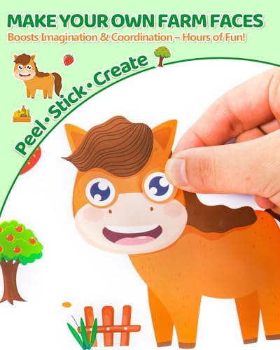 Aowplc 48 Sheets Farm Animal Make‑a‑Face Stickers for Kids & Toddlers – 12 Unique Mix‑and‑Match Designs – Farm Party Favors, Birthday Supplies, Activities & Crafts - style: Farm Fun