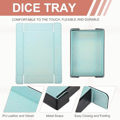 Dice Tray PU Leather Mat Magnetic Folding Dice Rolling Tray Holder Laser Gradient Rectangle Storage Box Perfect for DND Table Games & Entryway & Nightstand Organizer (Cyan) - color: Cyan