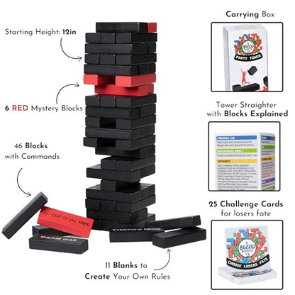Buzzed Blocks Ultimate Party Tower with Hilarious Games and Commands | Classic Stacking Game with Fun Original Rules | Funny Entertaining Party Game for Adults 21+