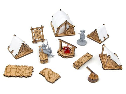 Adventurers Camp D&D Terrain, Furniture Scatter Terrain for 25mm 32mm 28mm Miniatures, DND Accessories for Dungeons & Dragons, Pathfinder, Warhammer, Wargaming Tabletop Battle Mat