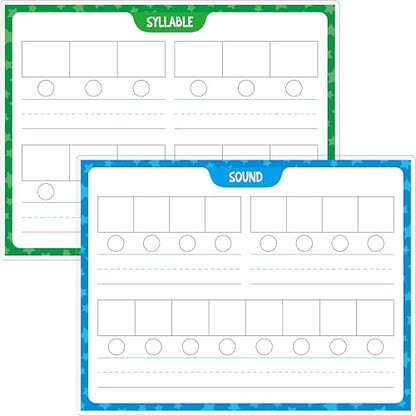 2PCS Phonemic Awareness Boards, Fully Laminated Double-Sided Syllable Cards, Dry-Erase Phonics Games, Speech Therapy Material Learning Board for Kids, Students, Classroom and Home (8.5” x 11”)