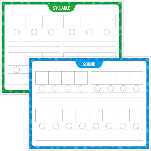 2PCS Phonemic Awareness Boards, Fully Laminated Double-Sided Syllable Cards, Dry-Erase Phonics Games, Speech Therapy Material Learning Board for Kids, Students, Classroom and Home (8.5” x 11”)