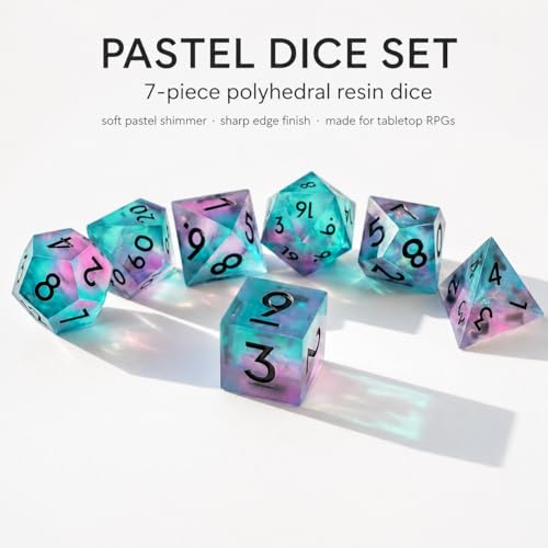 Mini DND Dice Set Tiny Dice 7Pcs Handmade Sharp Edge Accessories Dice for Dungeons and Dragons, Polyhedral Resin Dice - color: Mini--green Pink
