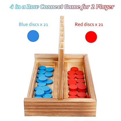 Glintoper Shut The Box & 4 in a Row Tables Game Set, Classic Wood Dice Game with Numbers & Line Up 4 Game for Kids Family, Living Room Rustic Coffee Table Decor, Travel Game Strategy Board Games - style: Shut The Box & 4 in a Row