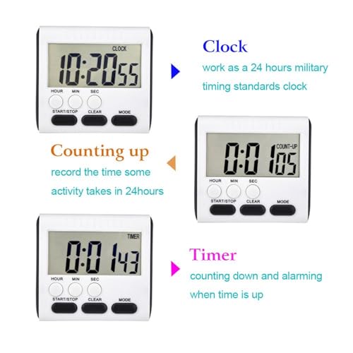 Xuhal 8 Pack Digital Magnetic Kitchen Timer for Cooking Bulk, Black | Big Digit Loud Alarm Magnetic Backing Stand Hook 24 Hour Clock for Baking Cooking, Egg, Classroom, Teacher, Exercise, Study - color: Black